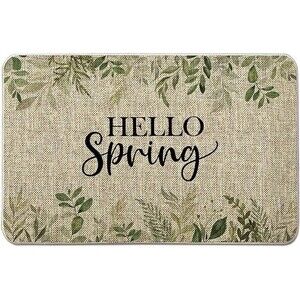 Hello Spring Leaves Farmhouse Indoor Outdoor Entrance Non Slip Door Mat 27 x 17